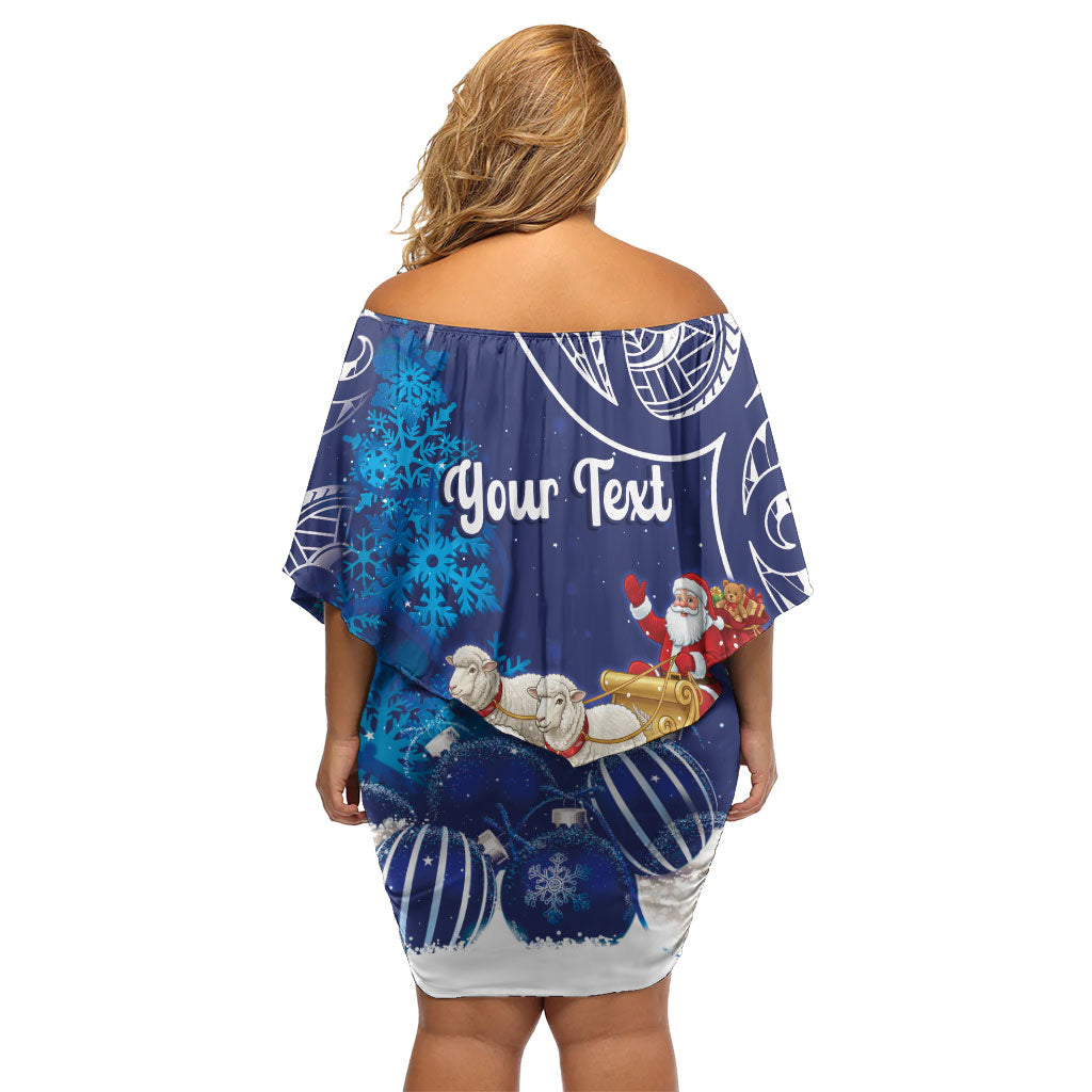 New Zealand Christmas In July Personalised Family Matching Off Shoulder Short Dress and Hawaiian Shirt Funny Santa Sheep Meri Kirihimete Blue LT14 - Polynesian Pride