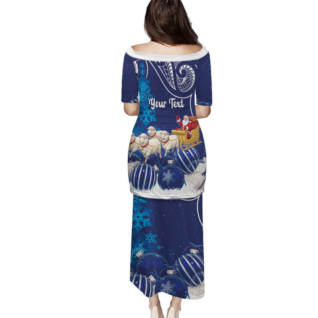 New Zealand Christmas In July Personalised Family Matching Puletasi and Hawaiian Shirt Funny Santa Sheep Meri Kirihimete Blue LT14 - Polynesian Pride