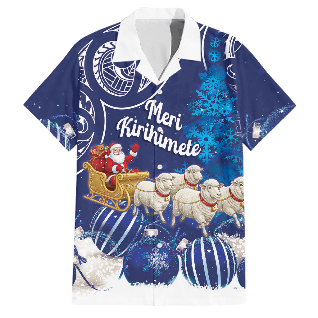 New Zealand Christmas In July Personalised Family Matching Short Sleeve Bodycon Dress and Hawaiian Shirt Funny Santa Sheep Meri Kirihimete Blue LT14 Dad's Shirt - Short Sleeve Blue - Polynesian Pride