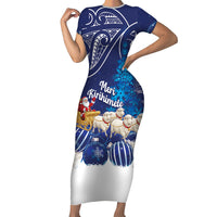 New Zealand Christmas In July Personalised Family Matching Short Sleeve Bodycon Dress and Hawaiian Shirt Funny Santa Sheep Meri Kirihimete Blue LT14 Mom's Dress Blue - Polynesian Pride