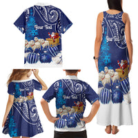 New Zealand Christmas In July Personalised Family Matching Tank Maxi Dress and Hawaiian Shirt Funny Santa Sheep Meri Kirihimete Blue LT14 - Polynesian Pride