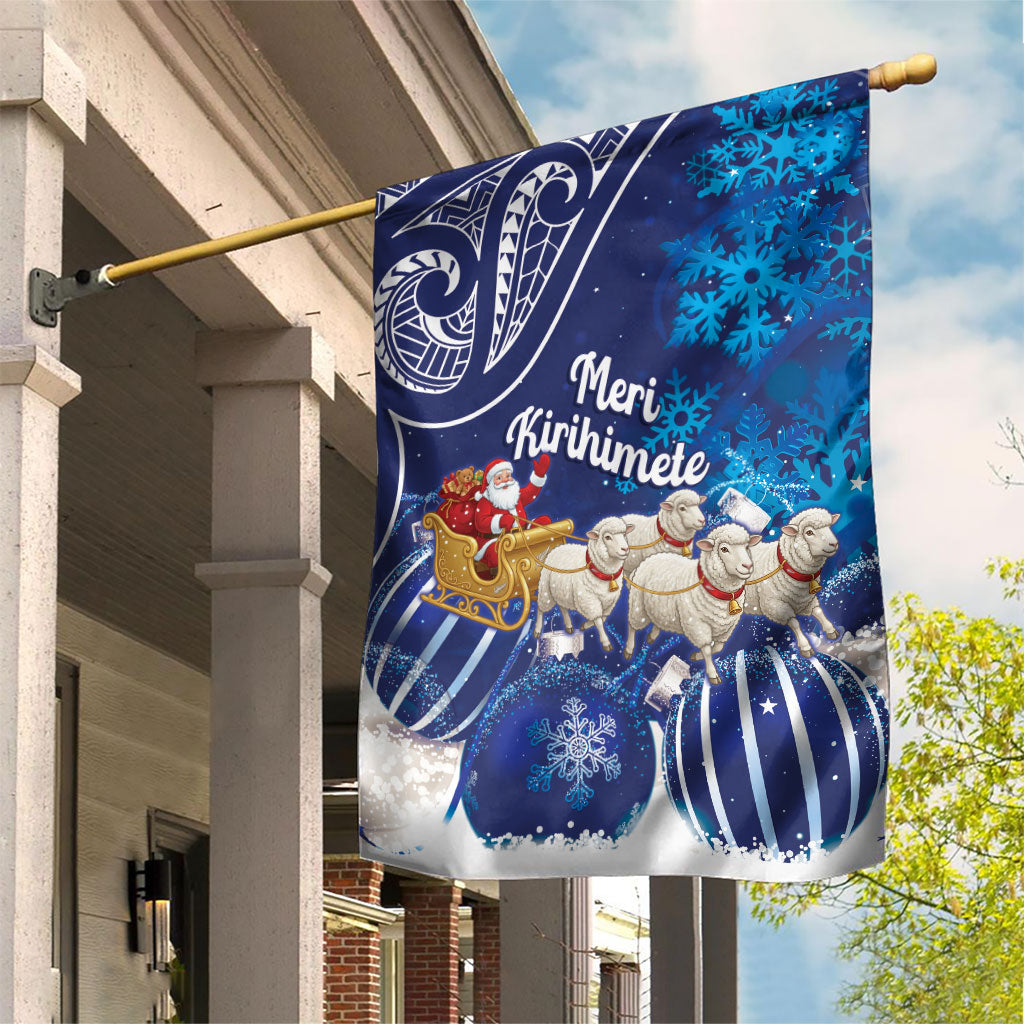 New Zealand Christmas In July Garden Flag Funny Santa Sheep Meri Kirihimete Blue LT14 House Flag Blue - Polynesian Pride