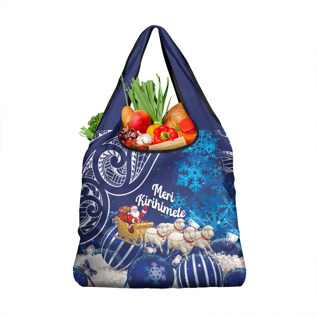 New Zealand Christmas In July Grocery Bag Funny Santa Sheep Meri Kirihimete Blue LT14 1-pack One Size Blue - Polynesian Pride