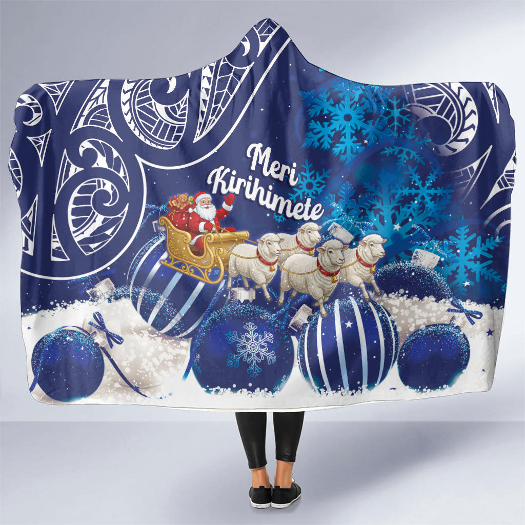 New Zealand Christmas In July Hooded Blanket Funny Santa Sheep Meri Kirihimete Blue LT14 One Size Blue - Polynesian Pride