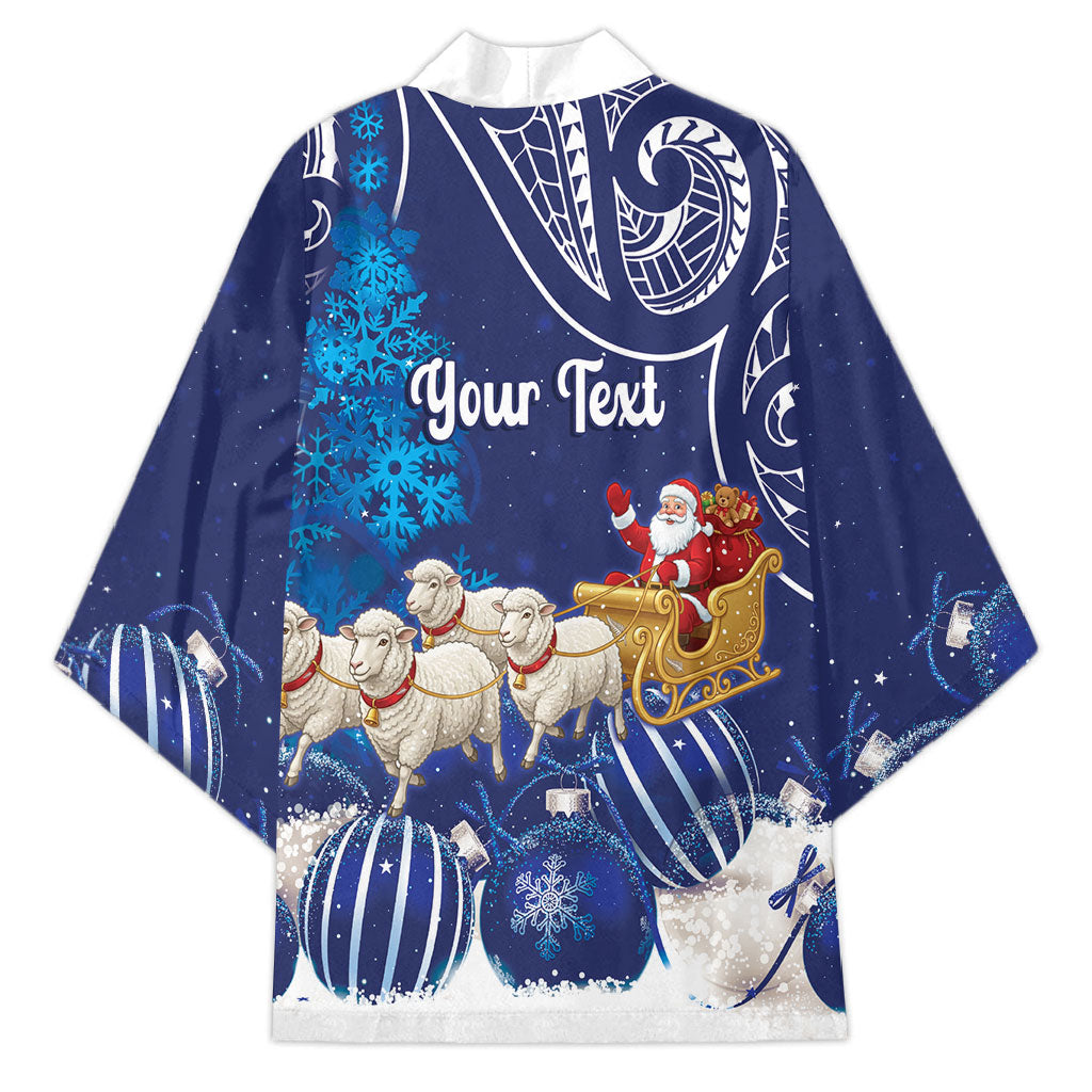 New Zealand Christmas In July Personalised Kimono Funny Santa Sheep Meri Kirihimete Blue LT14 - Polynesian Pride
