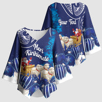 New Zealand Christmas In July Personalised Kimono Sleeve Blouse Funny Santa Sheep Meri Kirihimete Blue LT14 - Polynesian Pride