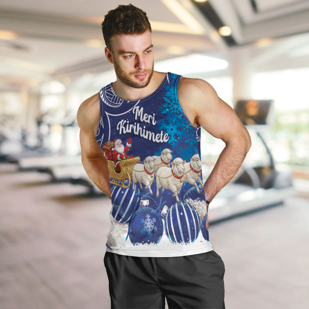 New Zealand Christmas In July Personalised Men Tank Top Funny Santa Sheep Meri Kirihimete Blue LT14 Blue - Polynesian Pride