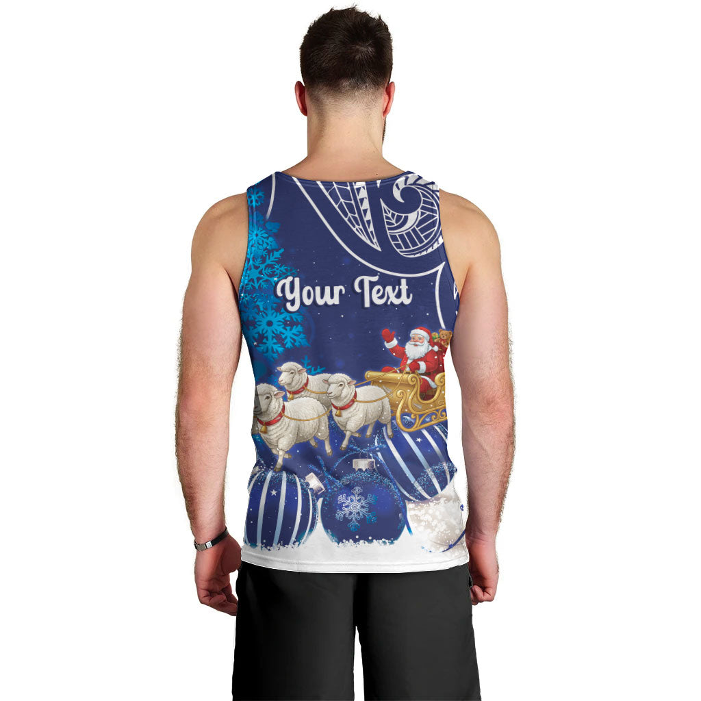 New Zealand Christmas In July Personalised Men Tank Top Funny Santa Sheep Meri Kirihimete Blue LT14 - Polynesian Pride