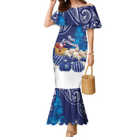 New Zealand Christmas In July Personalised Mermaid Dress Funny Santa Sheep Meri Kirihimete Blue LT14 Women Blue - Polynesian Pride