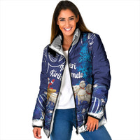 New Zealand Christmas In July Personalised Padded Jacket Funny Santa Sheep Meri Kirihimete Blue LT14 Women Blue - Polynesian Pride