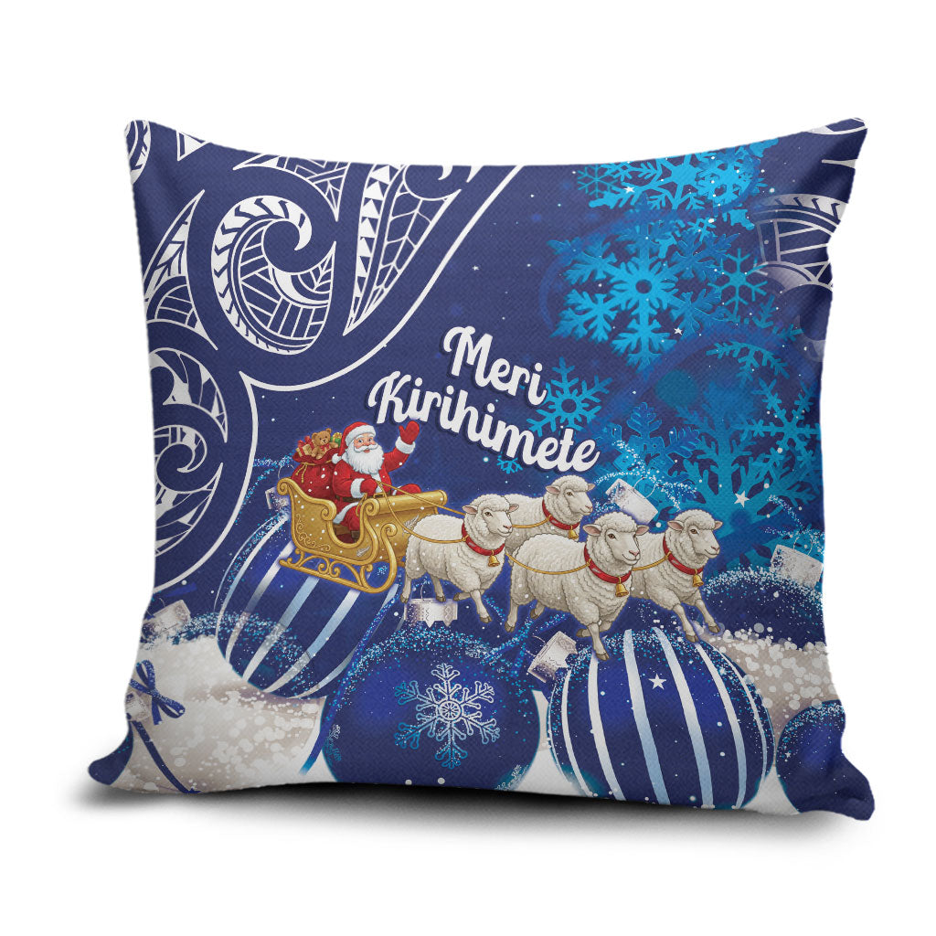 New Zealand Christmas In July Pillow Cover Funny Santa Sheep Meri Kirihimete Blue LT14 Blue - Polynesian Pride