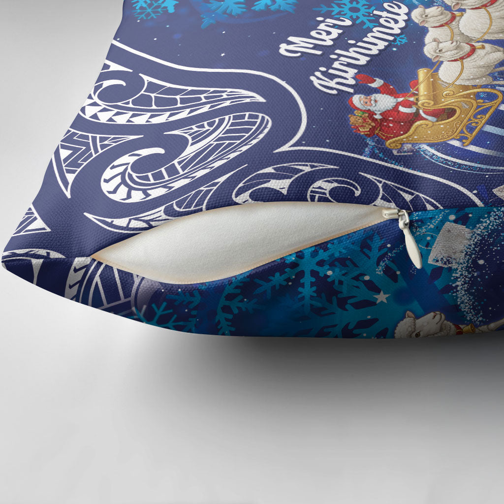 New Zealand Christmas In July Pillow Cover Funny Santa Sheep Meri Kirihimete Blue LT14 - Polynesian Pride