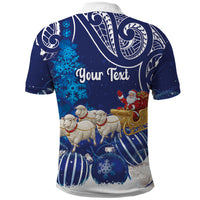 New Zealand Christmas In July Personalised Polo Shirt Funny Santa Sheep Meri Kirihimete Blue LT14 - Polynesian Pride