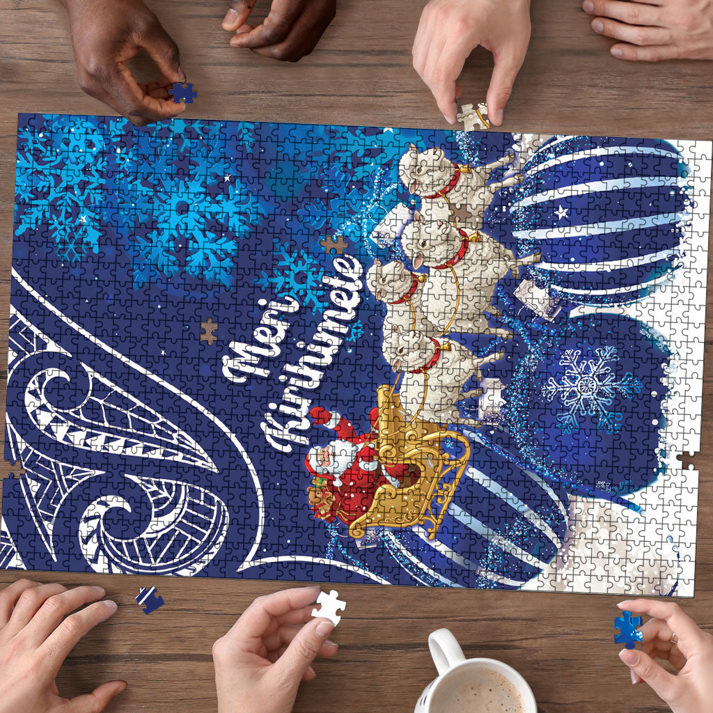 New Zealand Christmas In July Puzzle Funny Santa Sheep Meri Kirihimete Blue LT14 - Polynesian Pride