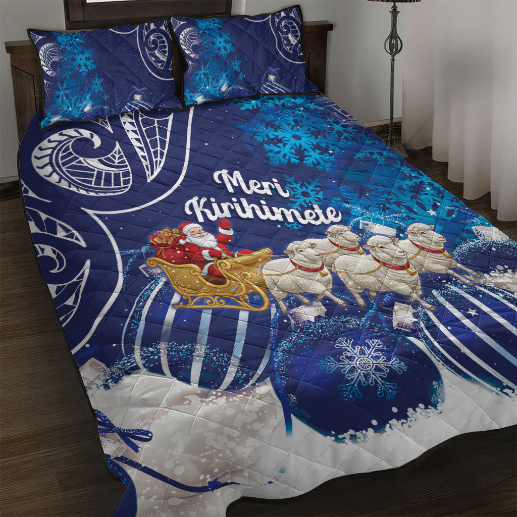 New Zealand Christmas In July Quilt Bed Set Funny Santa Sheep Meri Kirihimete Blue LT14 Blue - Polynesian Pride