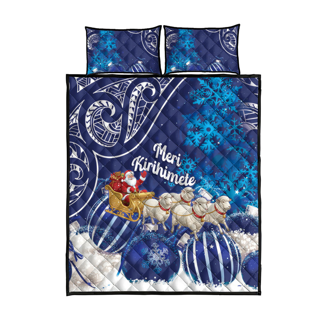 New Zealand Christmas In July Quilt Bed Set Funny Santa Sheep Meri Kirihimete Blue LT14 - Polynesian Pride
