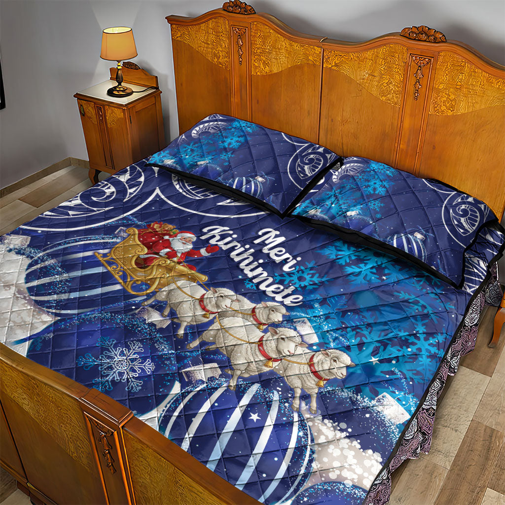 New Zealand Christmas In July Quilt Bed Set Funny Santa Sheep Meri Kirihimete Blue LT14 - Polynesian Pride