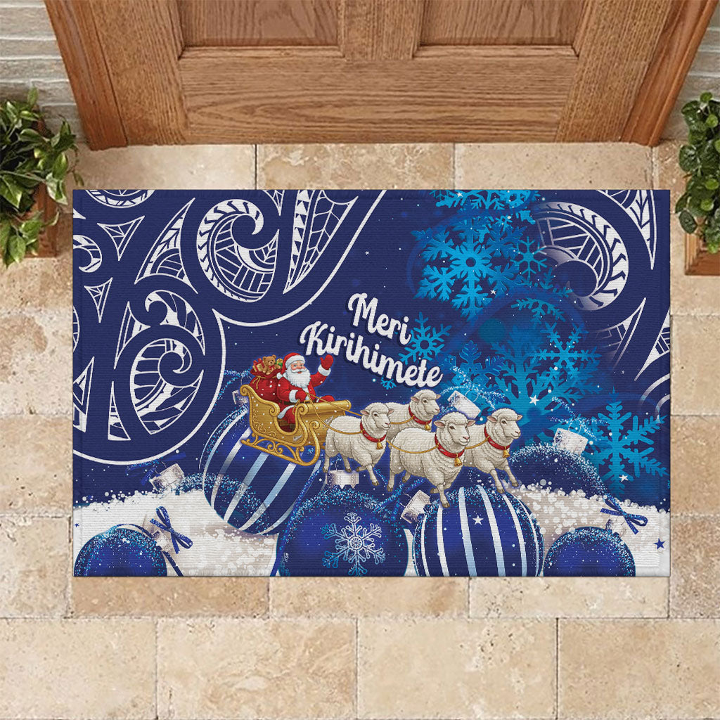 New Zealand Christmas In July Rubber Doormat Funny Santa Sheep Meri Kirihimete Blue LT14 Blue - Polynesian Pride