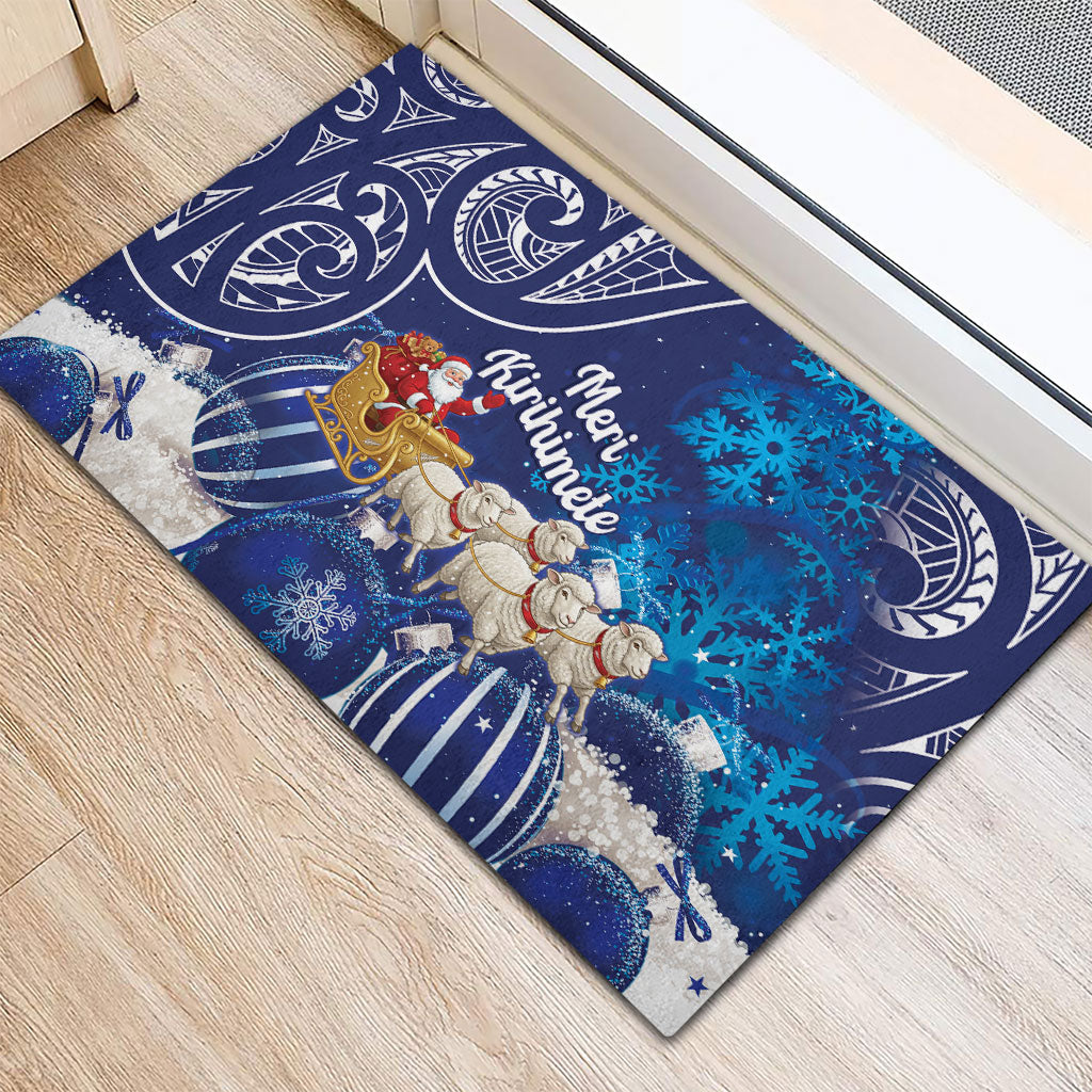 New Zealand Christmas In July Rubber Doormat Funny Santa Sheep Meri Kirihimete Blue LT14 - Polynesian Pride