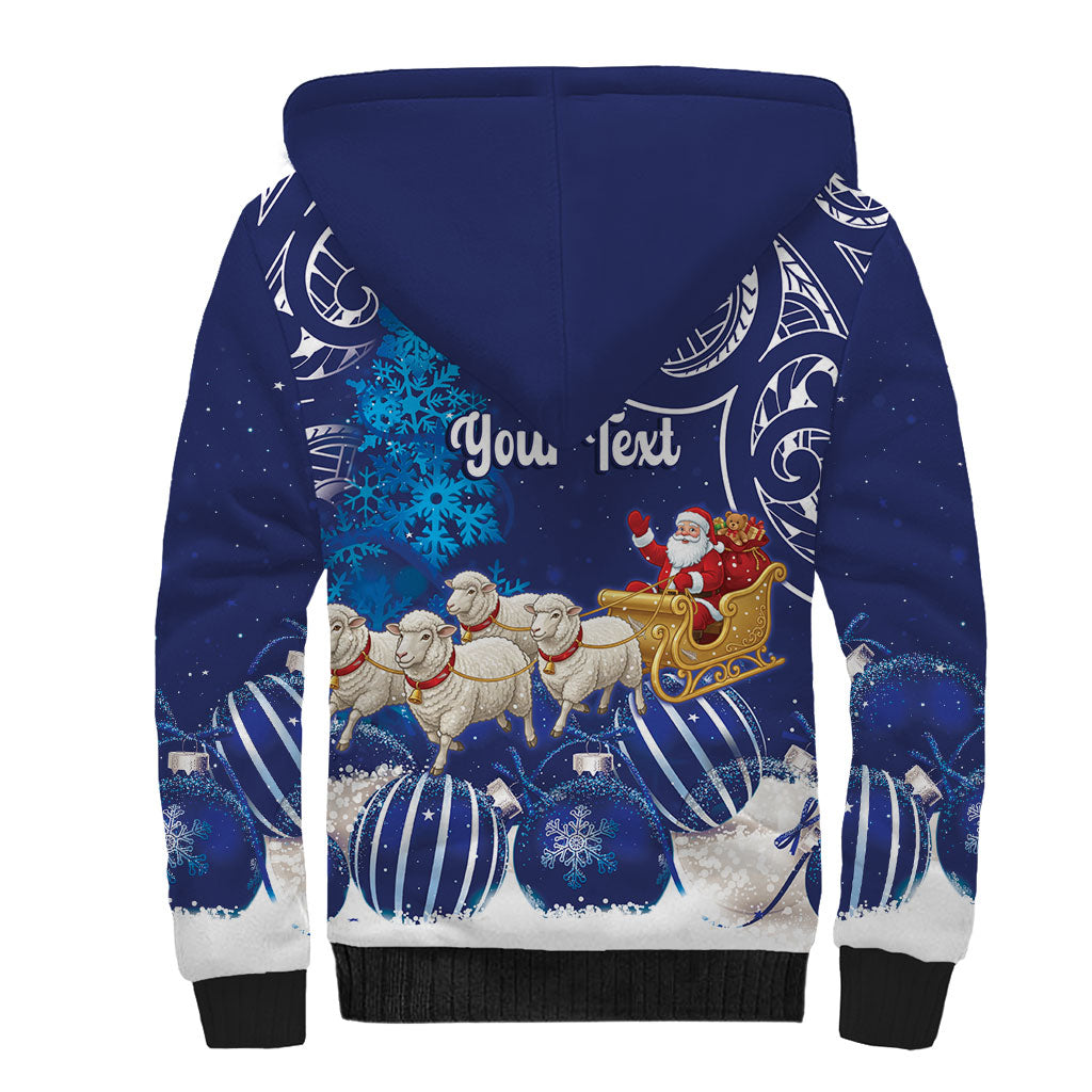 New Zealand Christmas In July Personalised Sherpa Hoodie Funny Santa Sheep Meri Kirihimete Blue LT14 - Polynesian Pride