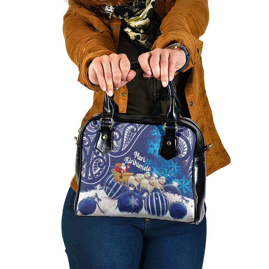 New Zealand Christmas In July Shoulder Handbag Funny Santa Sheep Meri Kirihimete Blue LT14 One Size Blue - Polynesian Pride