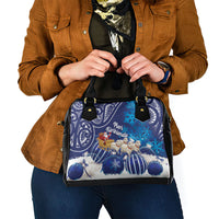 New Zealand Christmas In July Shoulder Handbag Funny Santa Sheep Meri Kirihimete Blue LT14 - Polynesian Pride