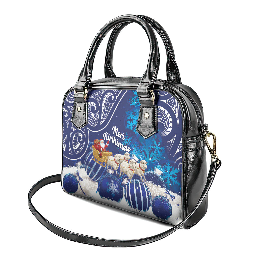 New Zealand Christmas In July Shoulder Handbag Funny Santa Sheep Meri Kirihimete Blue LT14 - Polynesian Pride
