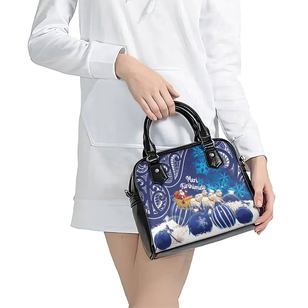 New Zealand Christmas In July Shoulder Handbag Funny Santa Sheep Meri Kirihimete Blue LT14 - Polynesian Pride