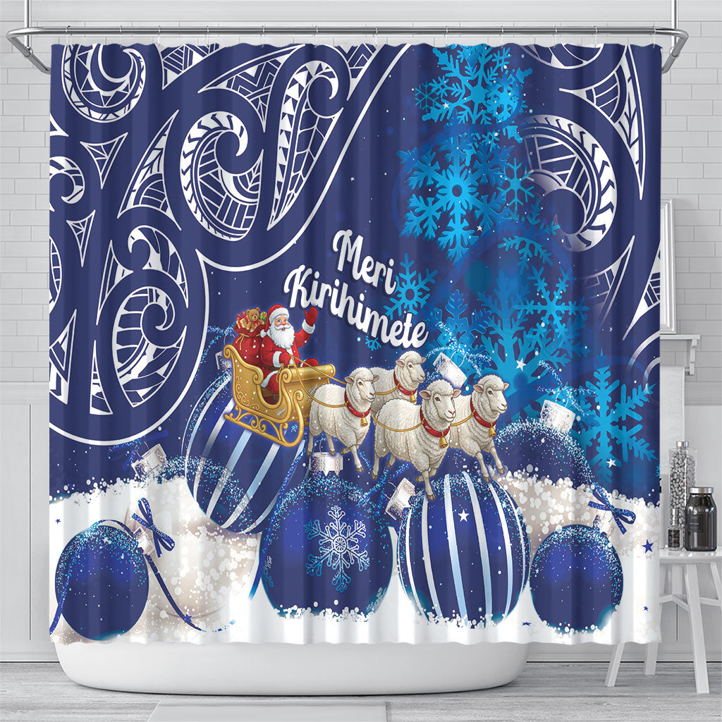 New Zealand Christmas In July Shower Curtain Funny Santa Sheep Meri Kirihimete Blue LT14 - Polynesian Pride