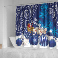 New Zealand Christmas In July Shower Curtain Funny Santa Sheep Meri Kirihimete Blue LT14 - Polynesian Pride