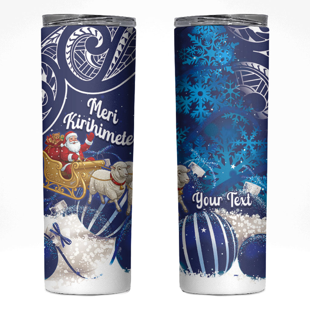 New Zealand Christmas In July Personalised Skinny Tumbler Funny Santa Sheep Meri Kirihimete Blue LT14 Blue - Polynesian Pride