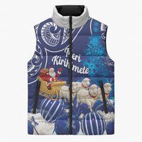 New Zealand Christmas In July Personalised Sleeveless Puffer Jacket Funny Santa Sheep Meri Kirihimete Blue LT14 Unisex Blue - Polynesian Pride
