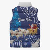 New Zealand Christmas In July Personalised Sleeveless Puffer Jacket Funny Santa Sheep Meri Kirihimete Blue LT14 - Polynesian Pride