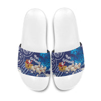 New Zealand Christmas In July Slide Sandals Funny Santa Sheep Meri Kirihimete Blue LT14 Blue - Polynesian Pride