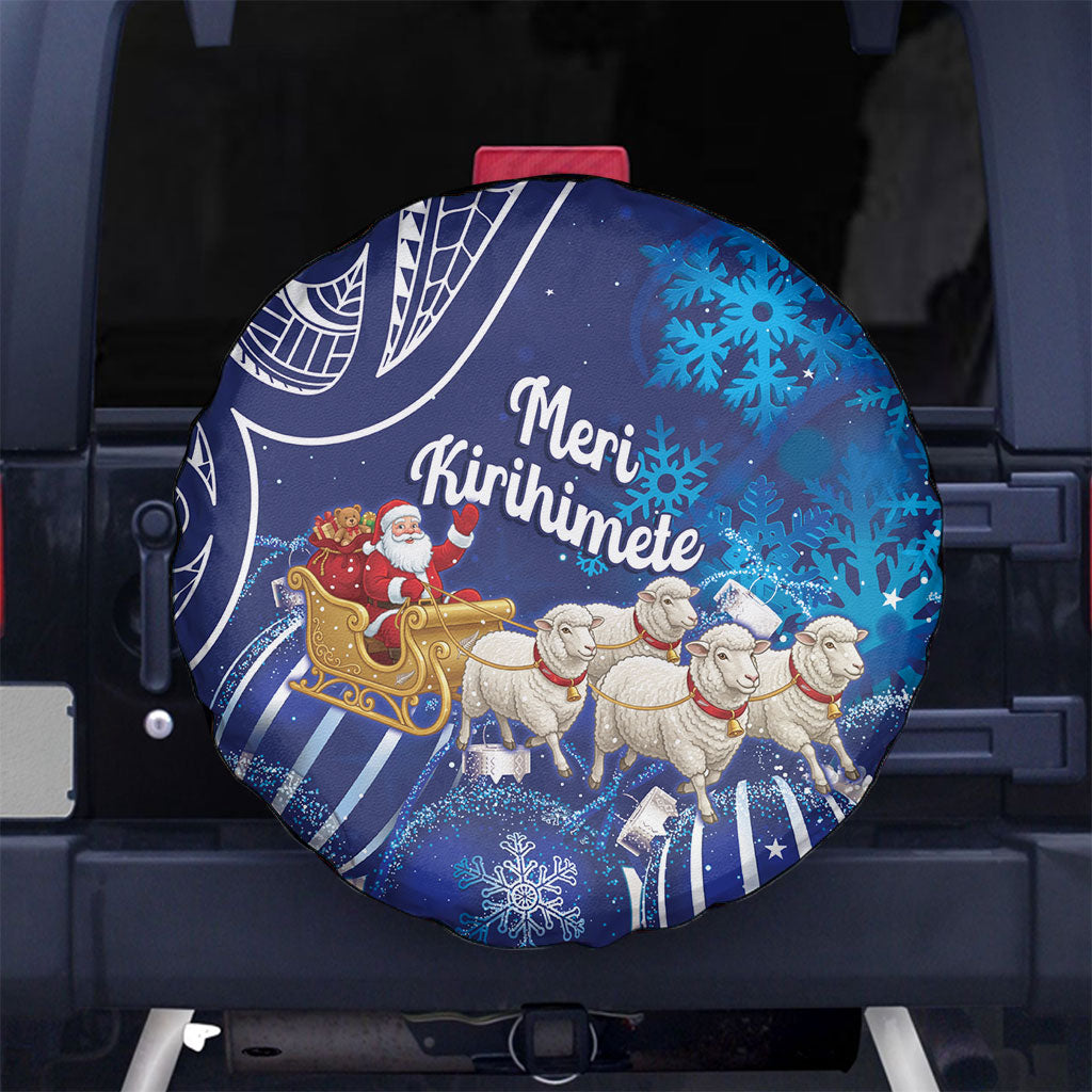 New Zealand Christmas In July Spare Tire Cover Funny Santa Sheep Meri Kirihimete Blue LT14 No hole Blue - Polynesian Pride