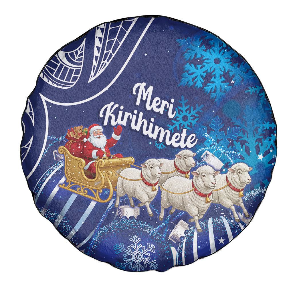 New Zealand Christmas In July Spare Tire Cover Funny Santa Sheep Meri Kirihimete Blue LT14 - Polynesian Pride