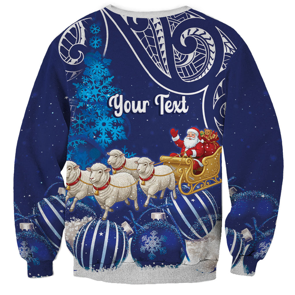 New Zealand Christmas In July Personalised Sweatshirt Funny Santa Sheep Meri Kirihimete Blue LT14 - Polynesian Pride