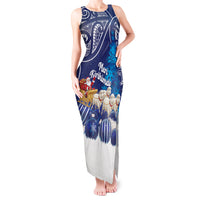 New Zealand Christmas In July Personalised Tank Maxi Dress Funny Santa Sheep Meri Kirihimete Blue LT14 Women Blue - Polynesian Pride
