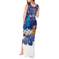 New Zealand Christmas In July Personalised Tank Maxi Dress Funny Santa Sheep Meri Kirihimete Blue LT14 - Polynesian Pride