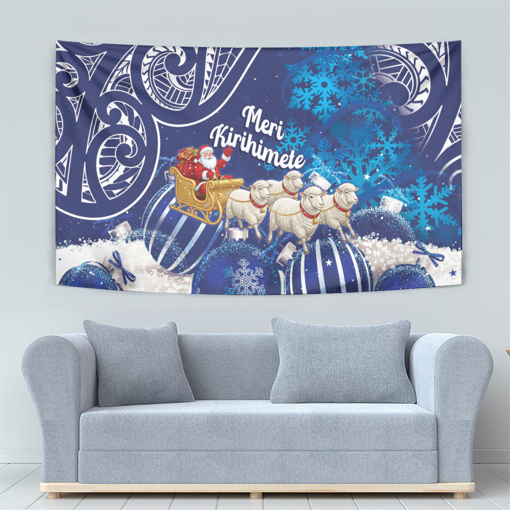New Zealand Christmas In July Tapestry Funny Santa Sheep Meri Kirihimete Blue LT14 - Polynesian Pride