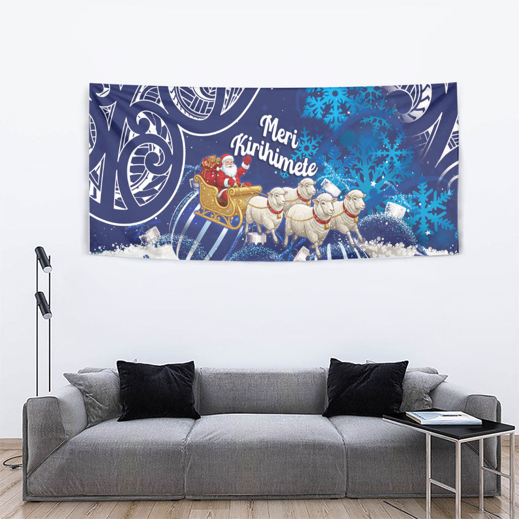 New Zealand Christmas In July Tapestry Funny Santa Sheep Meri Kirihimete Blue LT14 - Polynesian Pride