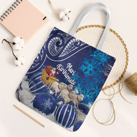 New Zealand Christmas In July Tote Bag Funny Santa Sheep Meri Kirihimete Blue LT14 White Strap One Size Blue - Polynesian Pride