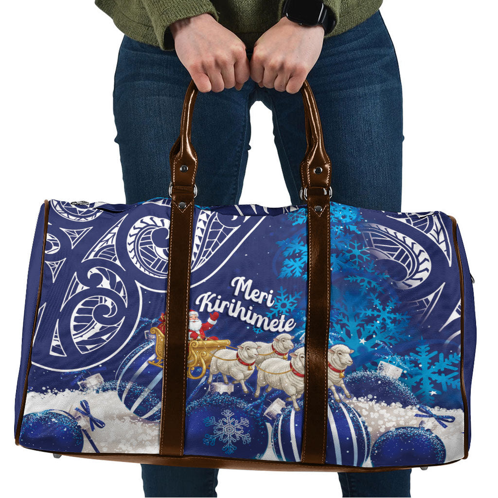 New Zealand Christmas In July Travel Bag Funny Santa Sheep Meri Kirihimete Blue LT14 Blue - Polynesian Pride
