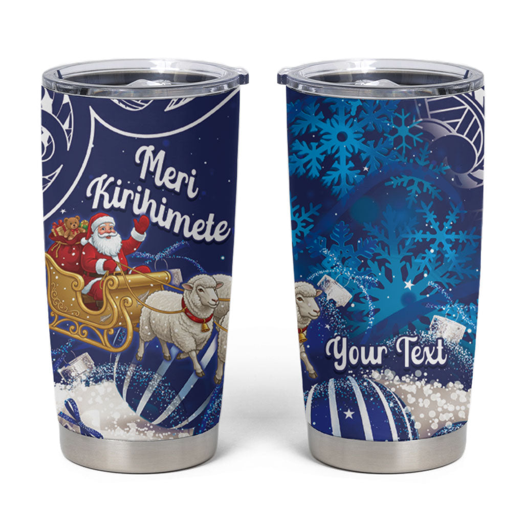 New Zealand Christmas In July Personalised Tumbler Cup Funny Santa Sheep Meri Kirihimete Blue LT14 Blue - Polynesian Pride