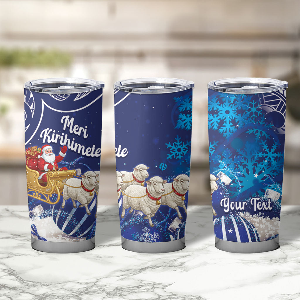 New Zealand Christmas In July Personalised Tumbler Cup Funny Santa Sheep Meri Kirihimete Blue LT14 - Polynesian Pride