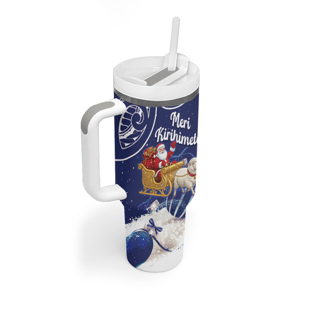 New Zealand Christmas In July Personalised Tumbler With Handle Funny Santa Sheep Meri Kirihimete Blue LT14 - Polynesian Pride
