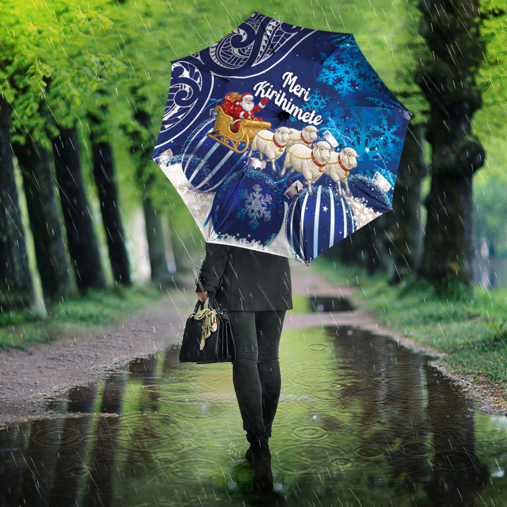 New Zealand Christmas In July Umbrella Funny Santa Sheep Meri Kirihimete Blue LT14 - Polynesian Pride