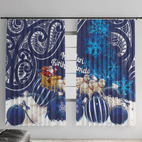 New Zealand Christmas In July Window Curtain Funny Santa Sheep Meri Kirihimete Blue LT14 With Hooks Blue - Polynesian Pride