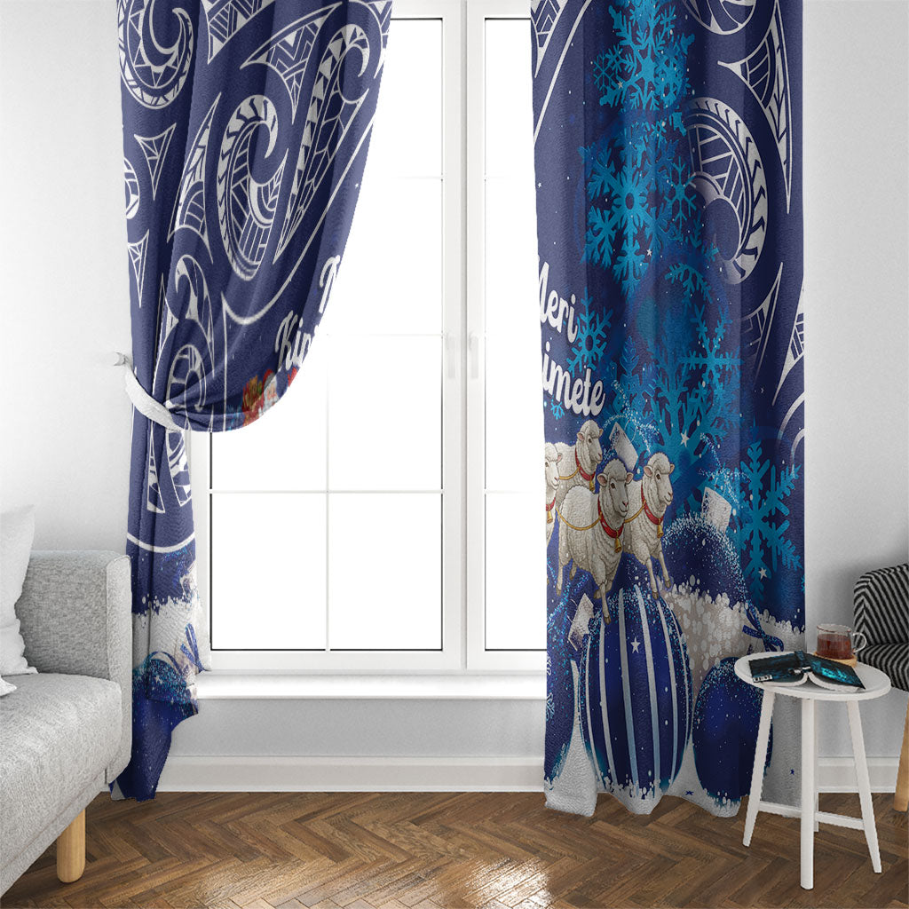 New Zealand Christmas In July Window Curtain Funny Santa Sheep Meri Kirihimete Blue LT14 - Polynesian Pride