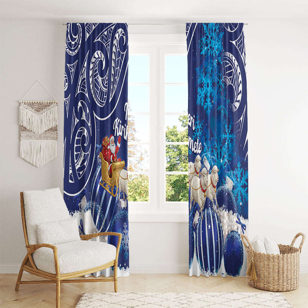 New Zealand Christmas In July Window Curtain Funny Santa Sheep Meri Kirihimete Blue LT14 - Polynesian Pride